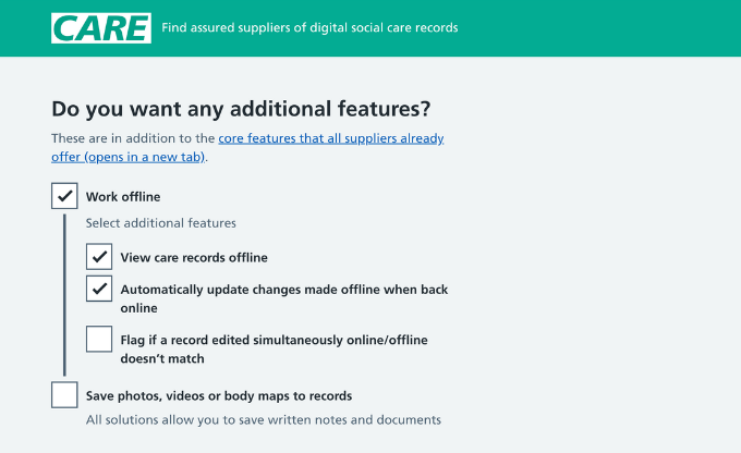 Question page asking users what additional features they require